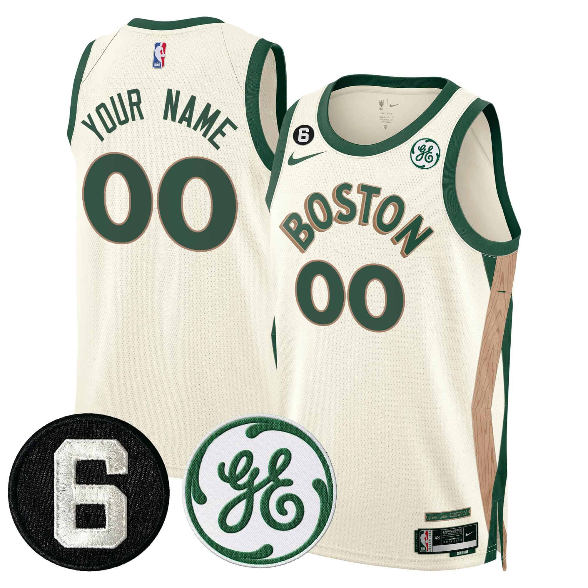 Men Boston Celtics Cream 2024 Nike Bill Russell & John Havlicek Patch Custom NBA Jersey